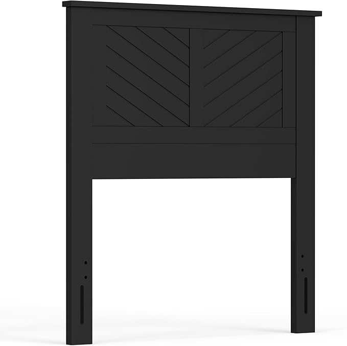 Serene Poplar Wood Twin Headboard, Modern Farmhouse Panel with Chevron Scoring, Twin Size Headboard in Black, Casual Coastal Style, Easy Assembly, Quality Materials