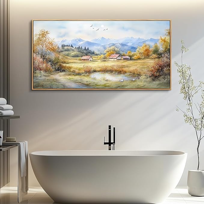 PHAOHUAXM Large Wall Decoration Canvas For Bedroom Wall Art For Living Room Office Decor Rural Landscape Painting Wood Frame Pictures Art Print Farmhouse Restaurant Home Wall Aesthetics 24"x48"