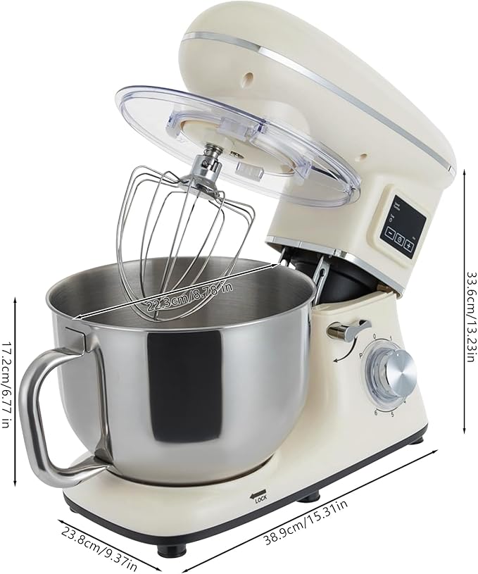 Stand Mixer 1350W Electric Tilt-Head Mixer with 6.5 QT Stainless Steel Bowl, 6 Speed with Pulse Kitchen Mixer, Food Mixer with Dough Hook, Flat Beater, Whisk, Splash Guard (White)
