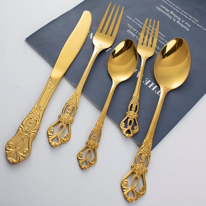 40-Piece Stainless Steel Flatware Set, Gold Silverware Set Service for 8, Cutlery Utensils Set,Include Fork Knife Spoon Set, Dishwasher Safe