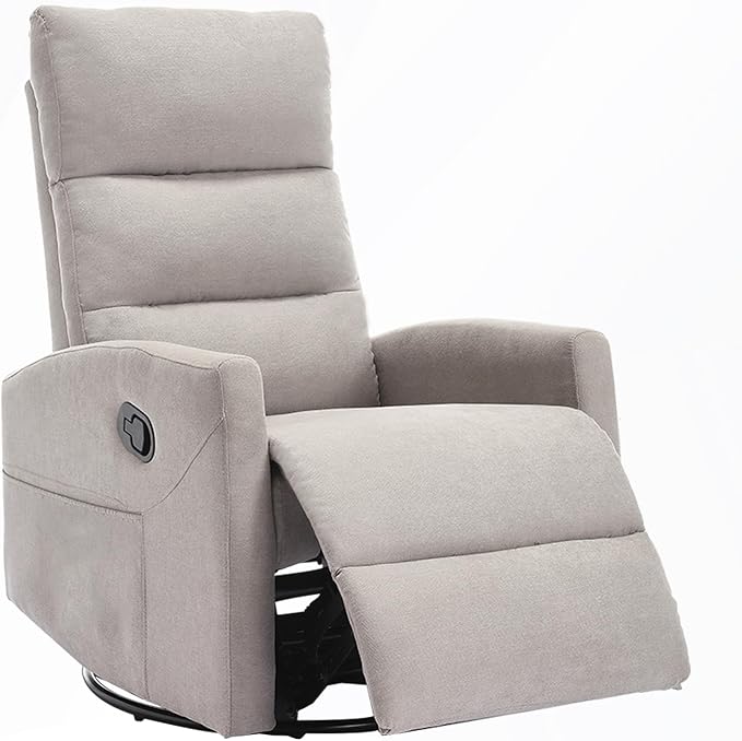 360° Swivel Recliner Chairs for Small Spaces, A Recliner with Side Pockets, Small Rocker Recliner for Living Room, Bedroom, Light Gray Recliner Chair for Adults