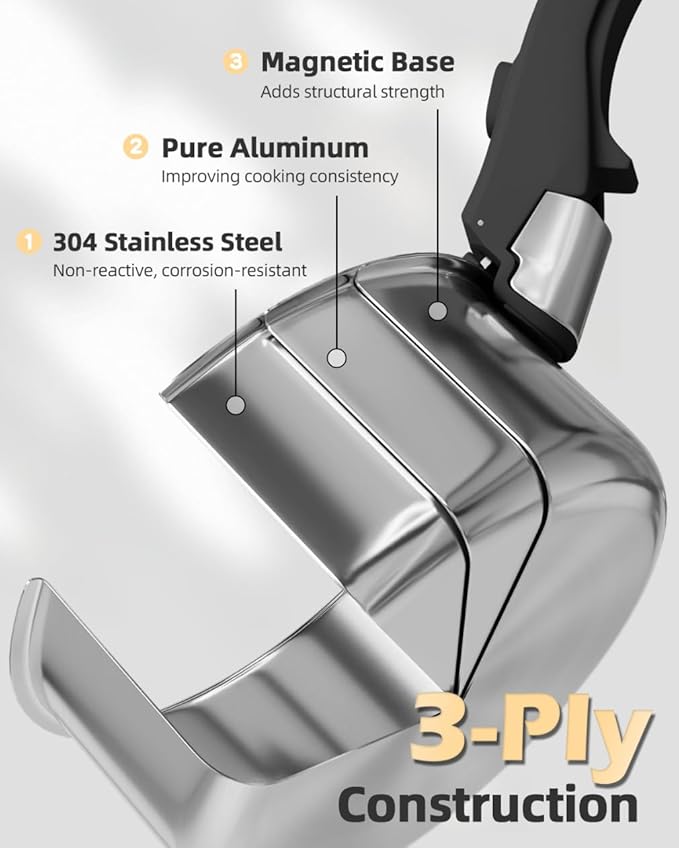 4-Pcs Stainless Steel Saucepan Set,3-Ply Stainless Steel Cookware Set with 7''&8'' Pots, Removable Handle and Multi-Purpose Silicone Lid - All Stovetop Compatible, PTFE & PFOA Free All Stovetop