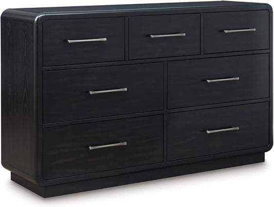 Signature Design by Ashley Rowanbeck Modern 7 Drawer Dresser with Felt-Lined Top Drawer and Safety Stop for Bedroom, Black