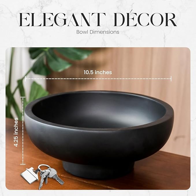 Concrete Fruit Bowl – Large Decorative Pedestal Bowl for Kitchen Counter, Entryway, or Coffee Table – Modern Catch – All Key Bowl – Heavyweight Centerpiece for Home Decor (Black)