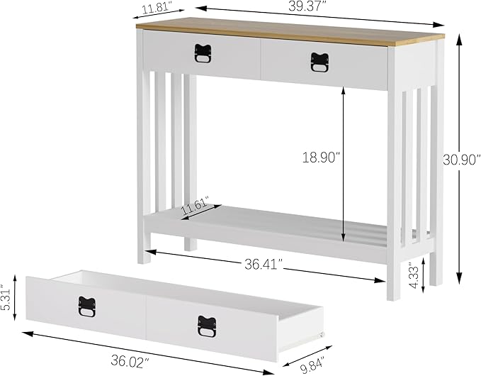 Entryway Table with Drawer & Shelves, Console Tables for Entryway, Modern Farmhouse Sofa Table with Reinforced Support Design, Rustic Wooden Hallway Accent Table, White
