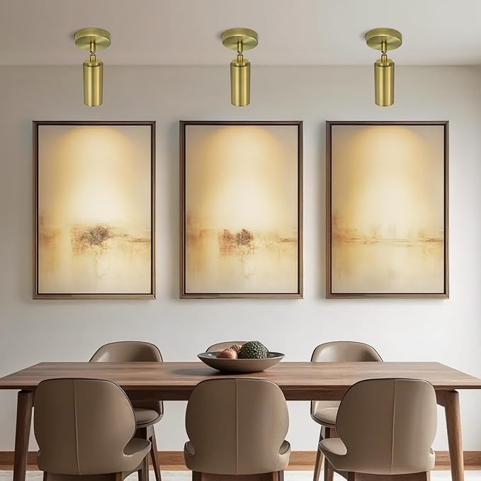 Brass Ceiling Spotlight, Hardwired LED Ceiling Spot Lights, Flush Mounted Directional Ceiling Light, Indoor Spotlight Fixtures, Adjustable Monopoint Spot Lights for Living Room Dining Room