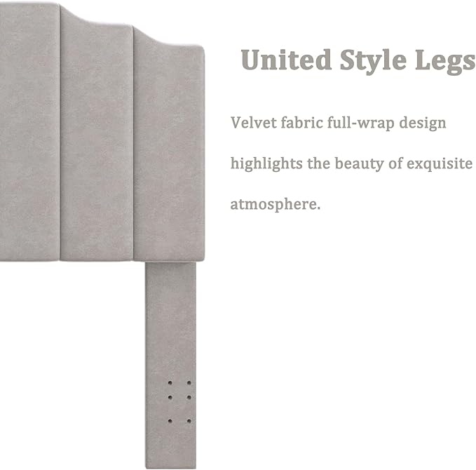 Queen Size Headboard Only, Velvet Wall Mounted Headboard Queen Size for Adjustable Bed, Modern Vertical Channel Design with Curved Tufted Upholstered Head Board and Luxury Soft Padded, Gray