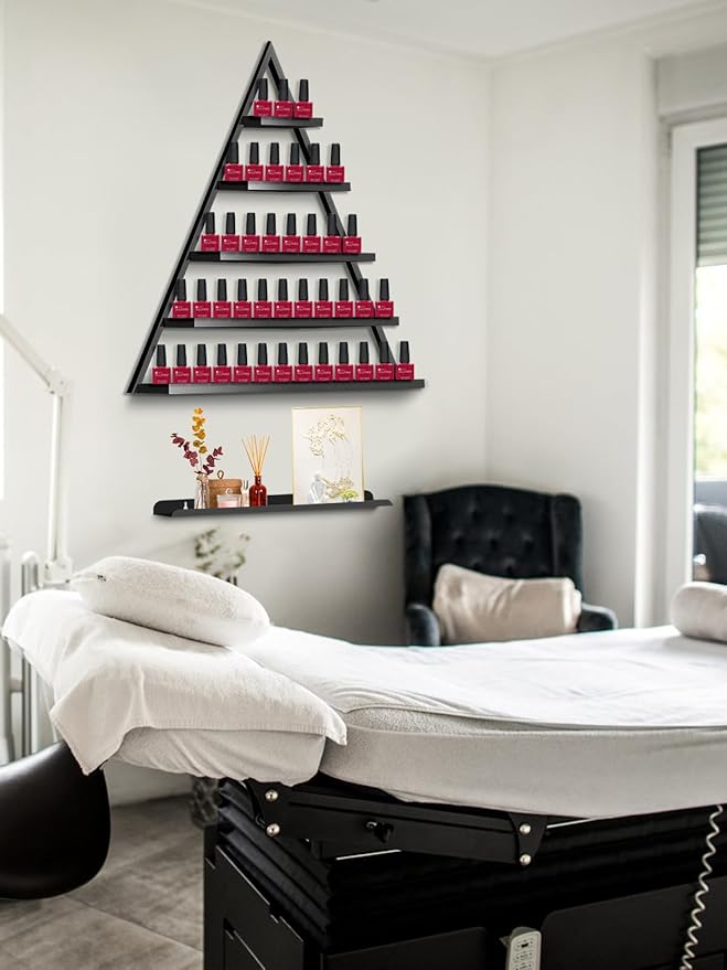 EBANKU 10PCS Nail Polish Racks 5 Tiers Nail Polish Shelf for Wall Triangular Display Rack Cosmetic Display Cases Lipstick Perfume Wall Shelf Essential Oil Organizers for Home Spa Nail Salon(Black)