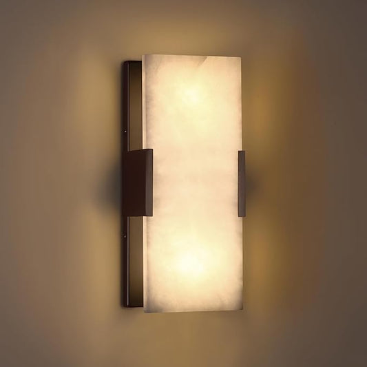 Doraimi Lighting 2 Light 12" Natural Square Alabaster Marble Bathroom Wall Sconce Modern Concise Style Wall Light Fixture,Oil Rubbed Bronze Finish for Bedroom Hallway Bedside Living Room