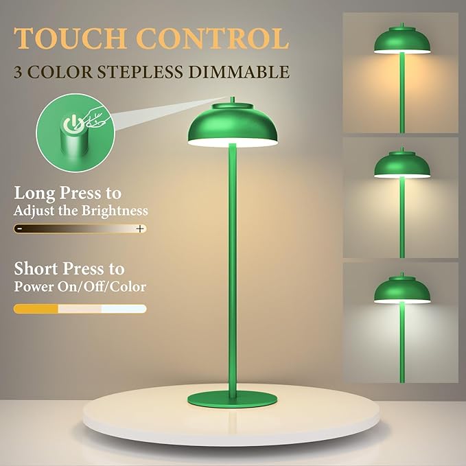 Green Led Cordless Table Lamps Rechargeable Set of 2,Table Lights Battery Operated-IP65 Waterproof-for Outdoor Patio/Restaurants/Home/Dinner/Table Lighting-Touch Control & Dimmable