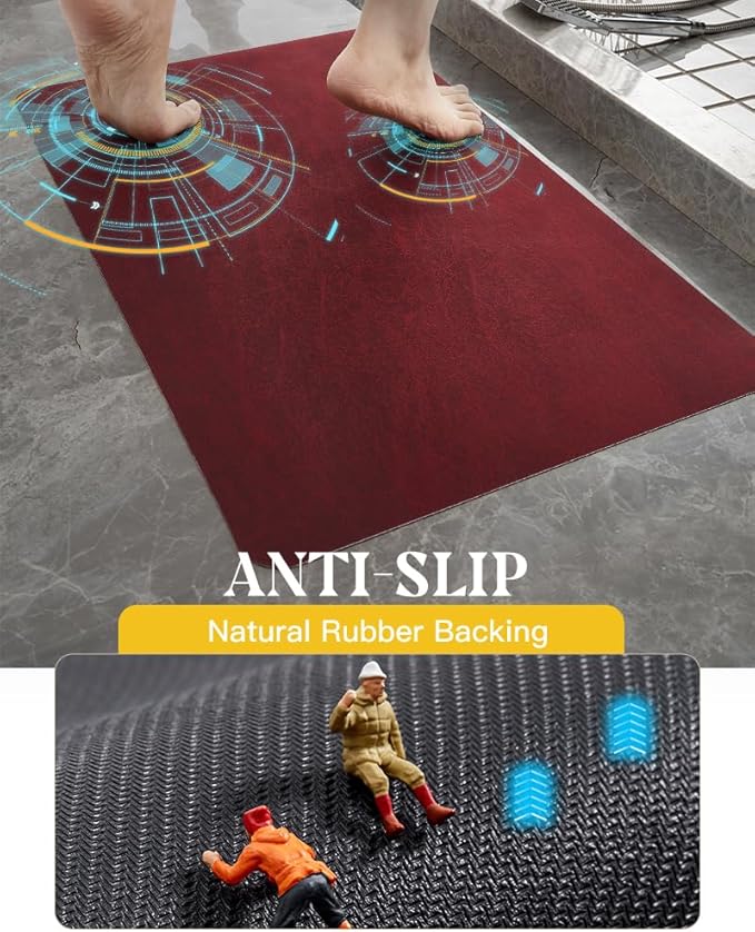MontVoo -Bath Mat Rug-Rubber Backing Non Slip Quick Dry Absorbent Thin Bathroom Rugs Fit Under Door-Faux Suede Surface Bathroom Floor Mats-Shower Rug for in Front of Bathtub Shower Burgundy 17"x59"