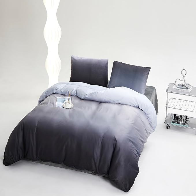CLOTHKNOW Gray White Comforter Sets Twin/Twin XL Gradient Grey Velvet Bedding Comforter Sets Gray Bed Sets Soft