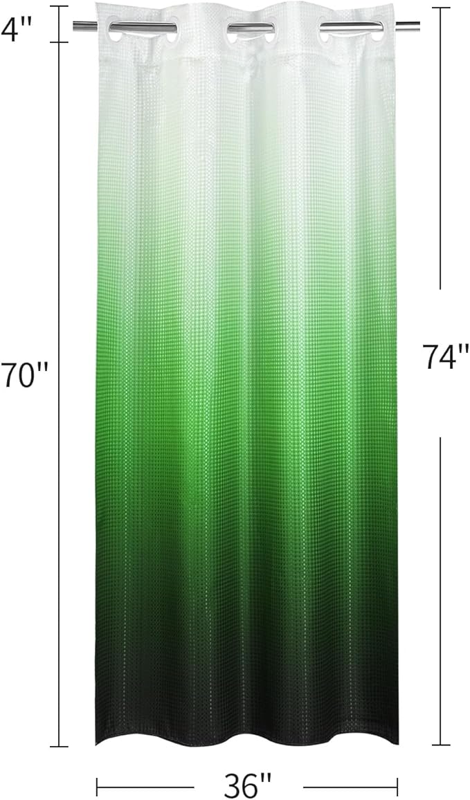MitoVilla Emerald Green Ombre Waffle Small Stall Shower Curtain 36 x 74, No Hooks Needed Half Size Narrow Fabric Cloth Shower Curtain Set with Snap-in Liner for Modern Bathroom Decor