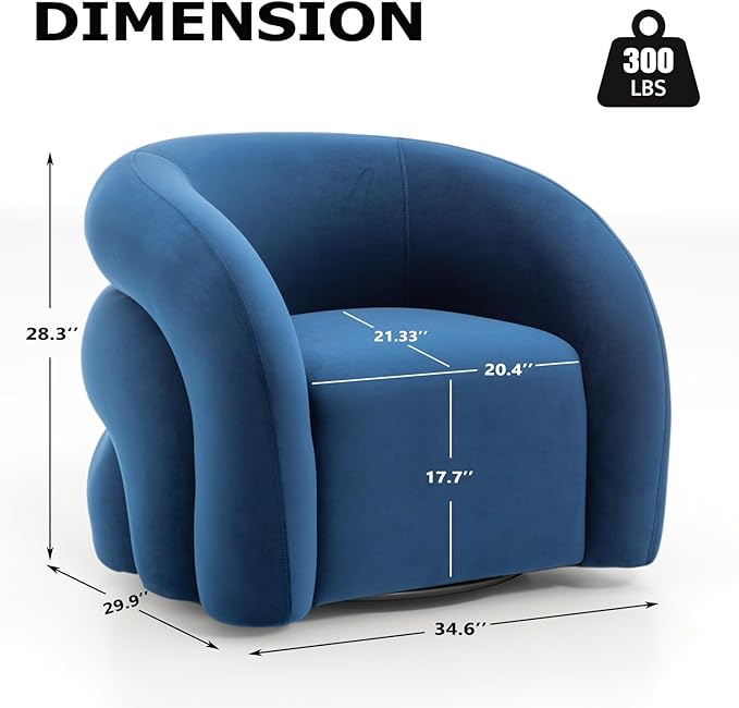 34.6" Velvet Swivel Accent Chair, Modern Round Armchair for Living Room,Upholstered Comfy Sofa Barrel Chairs for Bedroom Reading Apartment Lounge,Fully Assembled(Navy Blue)