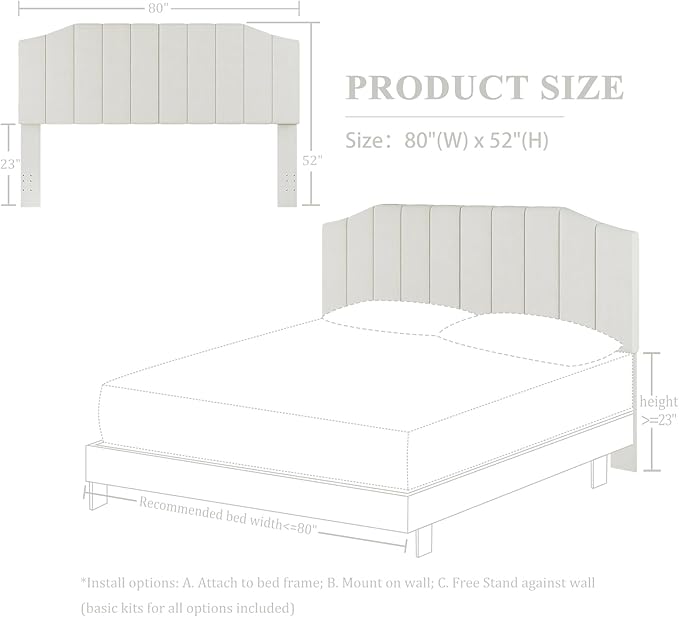 King Size Headboard Only, Velvet Upholstered Headboard King/California King Size Wall Mount and Bed Frame Mount, Featuring High-Density Sponge Padding Easy Assembly Comfort Style-Cream