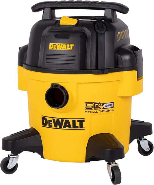 DEWALT 6 Gallon STEALTHSONIC Wet Dry Shop Vac, Powerful Suction & Portable Shop Vacuum with Attachments, Ultra Quiet Heavy Duty Shopvac for Home, Garage, Car, Workshop, Jobsite, DXV06P-QT, 5 Peak HP