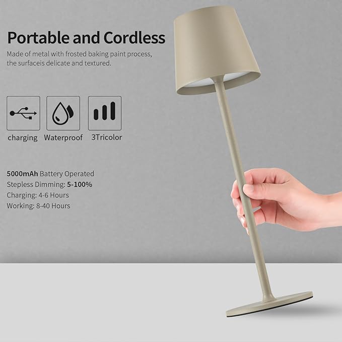 BGFHome Cordless Table Lamp LED Desk lamp,5000mAh Rechargeable Touch Night Light Wireless Minimalist Design for/Restaurant/Bedroom/Bars/Outdoor Party/Camping/Coffee Shop 2Pack