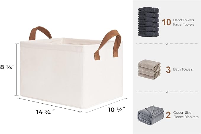 StorageWorks Storage Bins, Fabric Storage Bins for Shelves, Storage Baskets with Metal Frame, Closet Baskets and Bins with Handles, Natural Color, 2-Pack