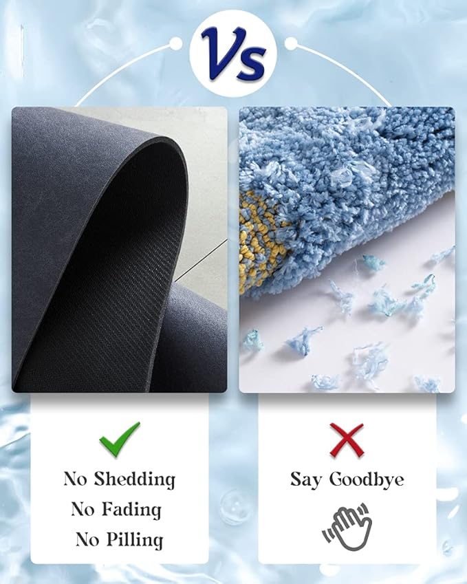 MontVoo -Bath Mat Rug-Rubber Backing Non Slip Quick Dry Absorbent Thin Bathroom Rugs Fit Under Door-Faux Suede Surface Bathroom Floor Mats-Shower Rug for in Front of Bathtub Shower Navy 16"x24"