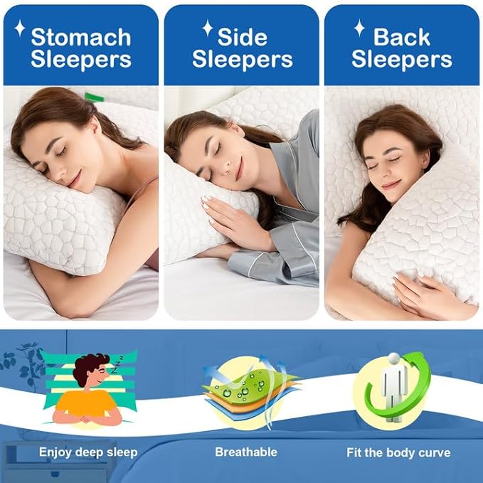 Cooling King Size Pillows Set of 2 Pack Shredded Memory Foam Pillows for Sleeping, Adjustable Cool Bed Pillow for Side Back Stomach Sleepers Luxury Gel Neck Pillow for Neck and Shoulder Pain Relief