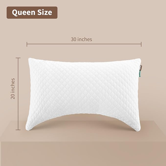 Cooling Pillow for Side Sleepers - Ergonomic Curved Design & Adjustable Shredded Memory Foam for Neck/Shoulder Pain Relief, Queen Size Bed Pillow with Washable Cover & Extra Fill (Crescent White)