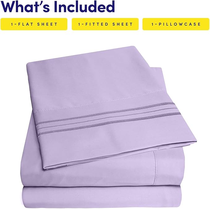 1500 Supreme Collection Twin XL Sheet Sets Lavender - 3 Piece Bed Sheets and Pillowcase Set for Twin XL Mattress - Extra Soft, Elastic Corner Straps, Deep Pocket Sheets, Twin XL Lavender