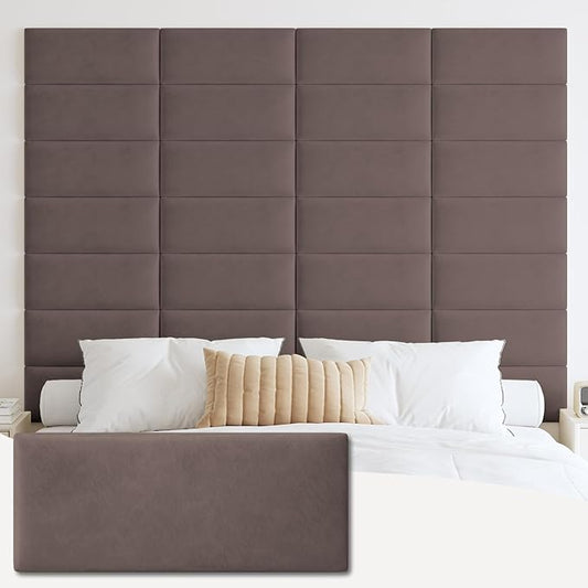 IFNOW Wall Mounted Upholstered Headboard Full, 3D Peel and Stick Soundproof Panels, Reusable and Removable Padded Leather Bed Headboard, 6 Panels 9.84" x 23.62", Dark Skin