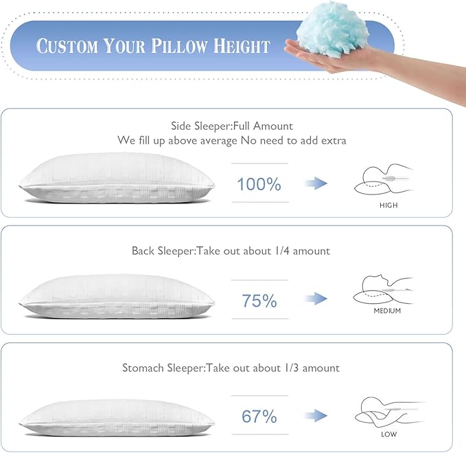 Meoflaw Cooling Pillows for Sleeping Queen Size,Shredded Memory Foam Bed Pillow with Double Sided Material Pillow Case,Adjustable Loft-Slow Rebound Queen Pillow for Side & Back Sleeper