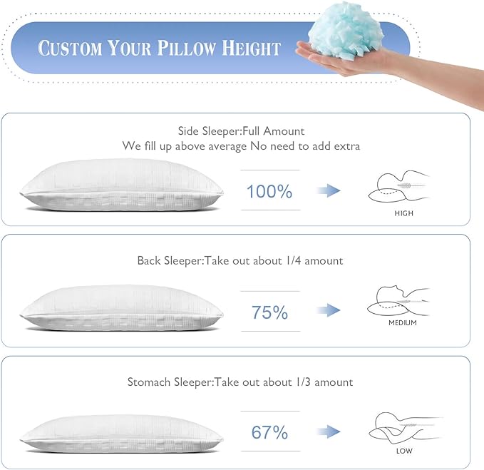 Meoflaw Cooling Pillows for Sleeping Standard Size,Shredded Memory Foam Bed Pillow with Double Sided Material Pillow Case,Adjustable Loft-Slow Rebound Standard Pillow for Side & Back Sleeper