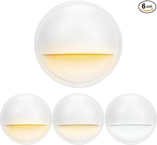 LED Low Voltage Deck Lights Outdoor Waterproof,6-Pack 3CCT Deck Lighting Fixtures Landscape Step,3W, 12V-24V AC/DC Die-cast Aluminum Housing Fence Lamp Wired 2700K/3500K/5000K (White)