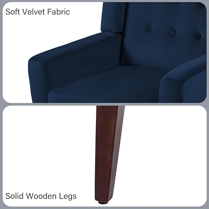 Accent Chair, Modern Velvet Arm Chair for Living Room, Bedroom, Comfy High-Resilient Sponge Reading Chair for Small Spaces （Velvet Royal Blue, Set of 1