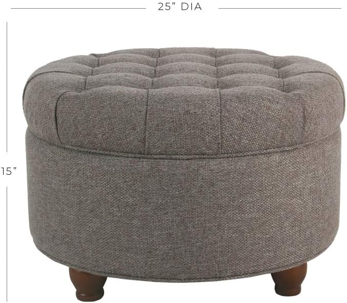 Homepop Home Decor | Button Tufted Woven Round Storage Ottoman | Ottoman with Storage for Living Room & Bedroom (Dark Gray)