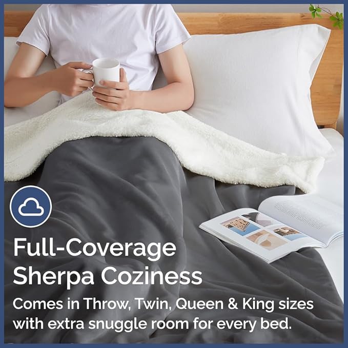 Sherpa Fleece Blanket Queen Size - Reversible Sherpa Fleece Queen Blanket - Super Soft Double Sided for Bed, Sofa, Couch - Thick, Warm, and Plush - Luxurious Bedding for Winter - Dark Grey, 90" x 90"