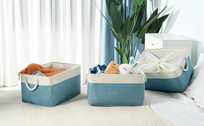 TheWarmHome Storage Baskets for Organizing - Extra Large 3 Pack 17x14x10 inch Storage Bins for Shelves Closet Nursery Bathroom Bedroom Baby Clothes Dog Toy Home Organization (White & Green)