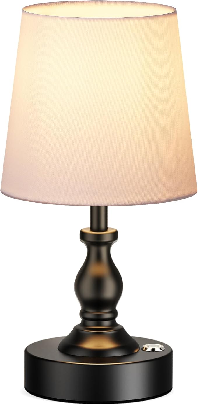 PARTPHONER Mini Cordless LED Table Lamp, 5200mAh Rechargeable Battery Operated Lamp, 3-Level Brightness, Touch Dimmable Desk Lamp, Bedside Night Light for Patio Camping Restaurant Home, Matte Black