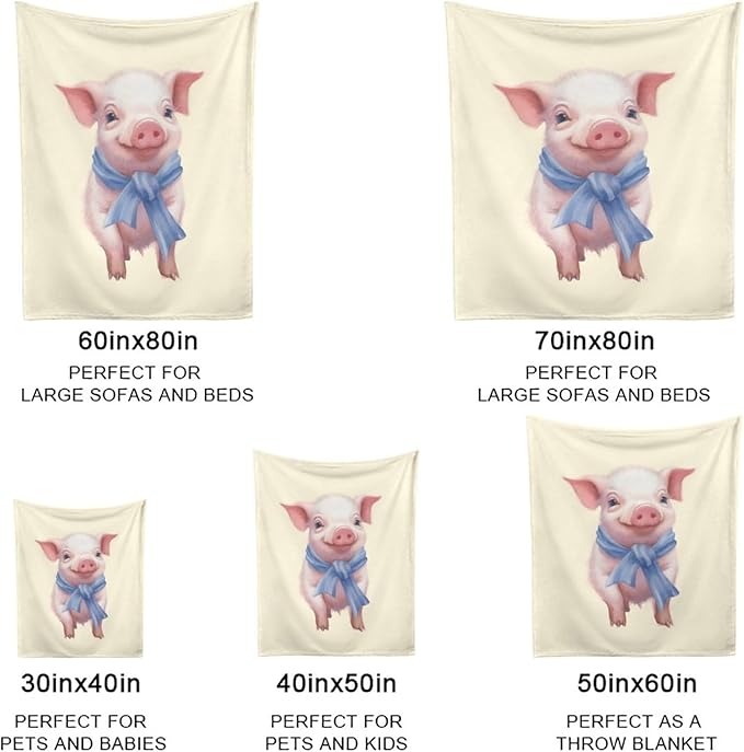 Pink Pig Yellow Fleece Throw Blankets Twin Size -Thick Fuzzy Warm Soft Twin Large Winter Blanket Throws for Bed 70x80 in