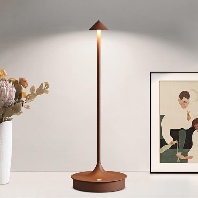 Small Cordless Table Lamp Rechargeable, Battery Operated Desk Lamp, 4000mAh LED Touch Lamp, Dimmable Portable Outdoor Waterproof Wireless Table Light for Restaurants/Bars/Outdoor(1PC, Brown)