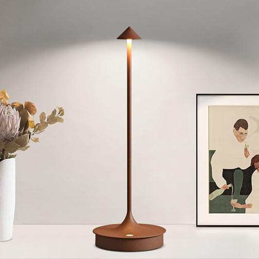 Small Cordless Table Lamp Rechargeable, Battery Operated Desk Lamp, 4000mAh LED Touch Lamp, Dimmable Portable Outdoor Waterproof Wireless Table Light for Restaurants/Bars/Outdoor(1PC, Brown)