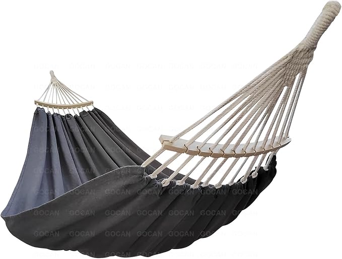Double Hammock 2 Person Extra Large 220x150cm Total Length 330cm Load 500lb Canvas Cotton Hammock for Patio Porch Garden Backyard Lounging Outdoor and Indoor with Removable Spreader bar