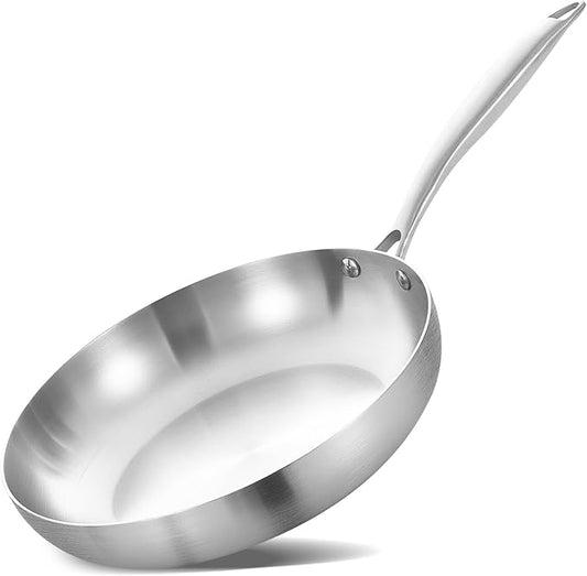 Inqibee 10 Inch Tri-Ply Stainless Steel Frying Pan,Skillet,Stir-Fry Induction Cooking Pan,Dishwasher and Oven Safe,Riveted Handle