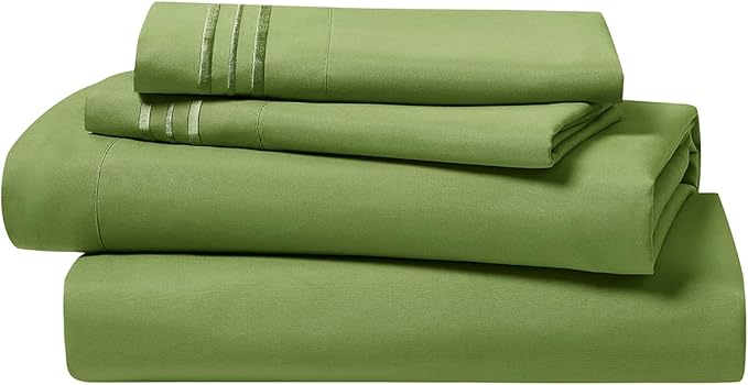 Clara Clark Bed Sheets, Premier 1800 Series 4 Piece Bed Sheet Set, Deep Pocket, Wrinkle, Fade, Stain Resistant, Luxury Soft Bedding Sheets & Pillowcases, Full, Calla Green