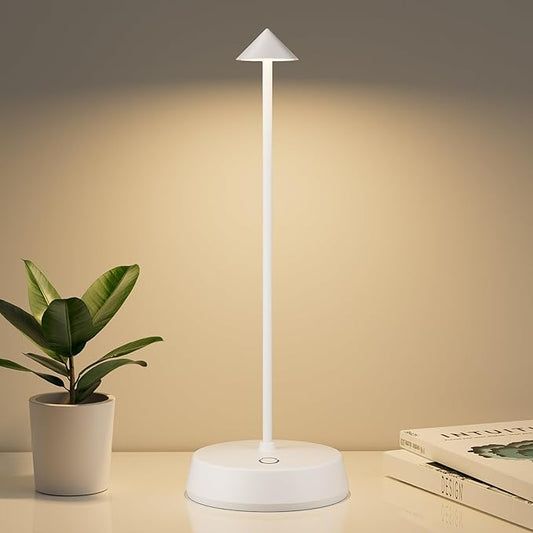 Cordless Table Lamp Rechargeable, Battery Operated 6000mAh Desk Lamp Touch Dimmable Lamp Outdoor Waterproof Portable Wireless Table Light, Small Table Lamp for Restaurant Bar/Outdoor (White)