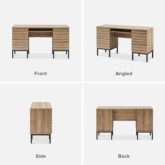 mopio Norwin Executive Desk, Modern Industrial Farmhouse Desks for Home Office, with Sturdy Metal Legs, Fluted Panel Dual Cabinet