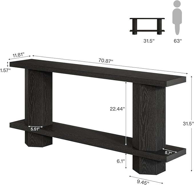 Tribesigns 71-Inch Long Console Table for Entryway, Wooden Sofa Table Behind Couch, for Living Room, Hallway, Foyer, Black