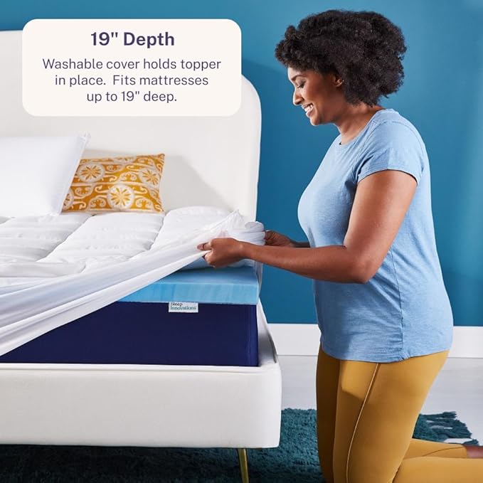 Sleep Innovations Dual Layer 4 Inch Memory Foam Mattress Topper, Full Size, Medium Support, 2 Inch Cooling Gel Memory Foam Plus 2 Inch Pillow Top Cover