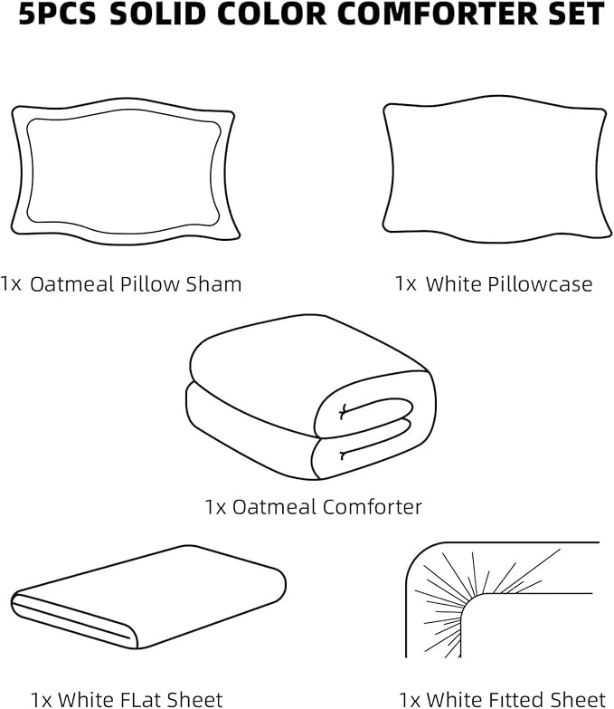 weigelia Twin Comforter Set Oatmeal Fluffy Microfiber Comforter Set for Women and Men Lightweight 5 Pieces Bed in A Bag Soft All Season with Comforters, Flat & Fitted Sheets, Pillowcases & Shams