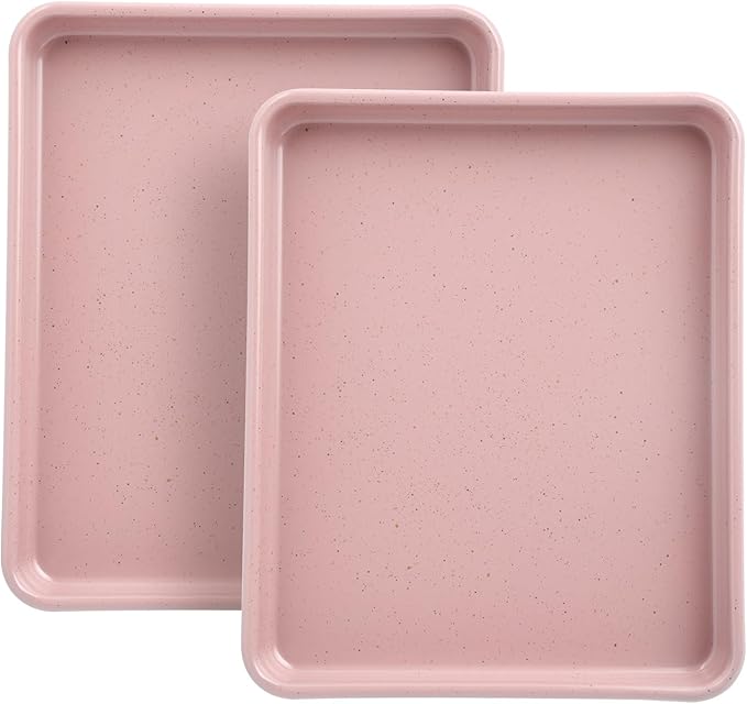 Toaster Oven Pans Set of 2, Shinsin 11-Inch Nonstick Baking Sheet Pans and Trays, 1/8 Thicker Replacement Small Baking Tray Accessories for Cookie, Non Toxic and Easy Clean and Diswasher Safe, Pink