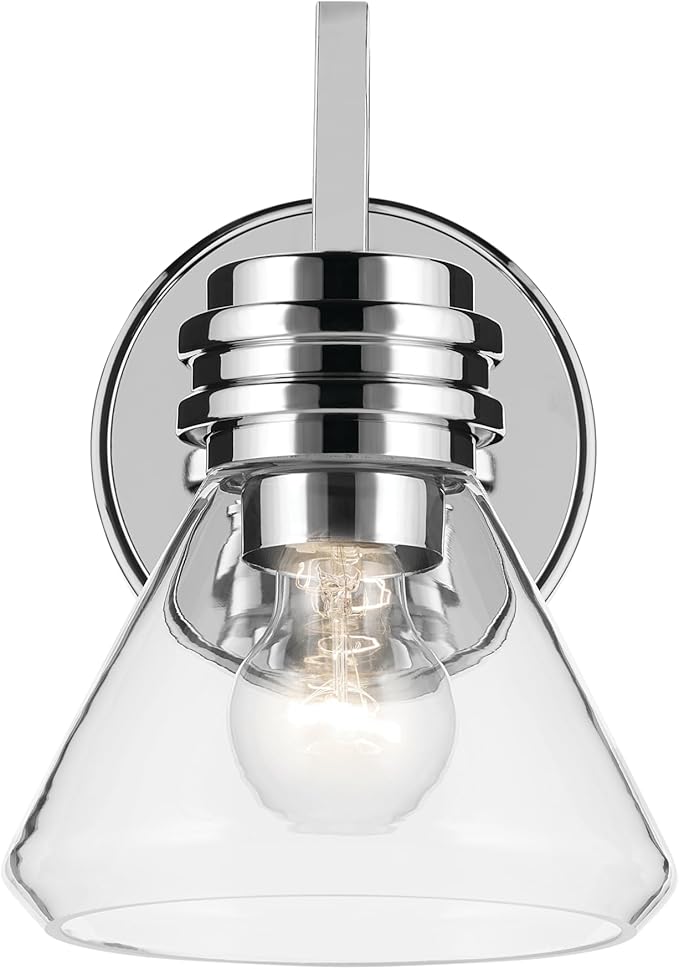 Kichler Farum 7.25" 1-Light Wall Sconce with Clear Glass in Chrome, for Fireplace, Kitchen, Bedroom, Hallway, or Vanity, (7.25" W x 9.5" H) 55153CHCLR