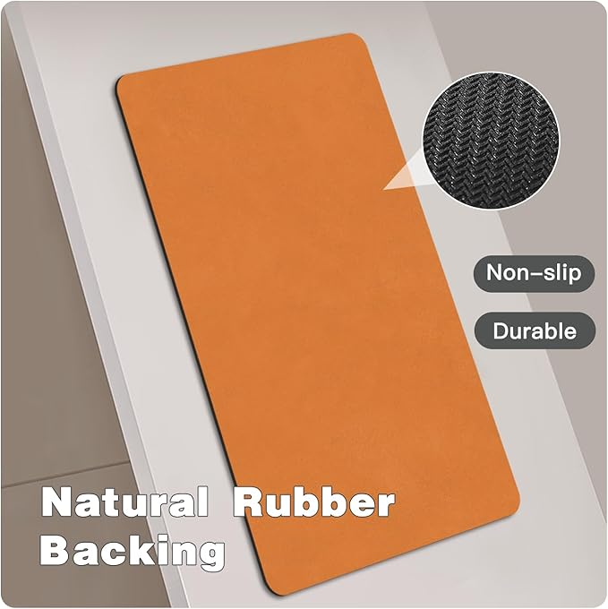 Bathroom Mat Quick Dry, Bathroom Rugs Non Slip Washable Thin Absorbent Bath Mat Fits Under Door Bathroom Floor Mat Perfect for Bath, Shower, or Sink 36"x48" Orange