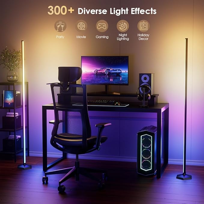 2PCS RGB Floor Lamp, Bluetooth APP and Remote Control 65" Smart Modern Standing Lamp Music Sync 16 Million DIY Colors Changing LED Floor Lamp with Heavy Base for LivingRoom Bedroom GameRoom